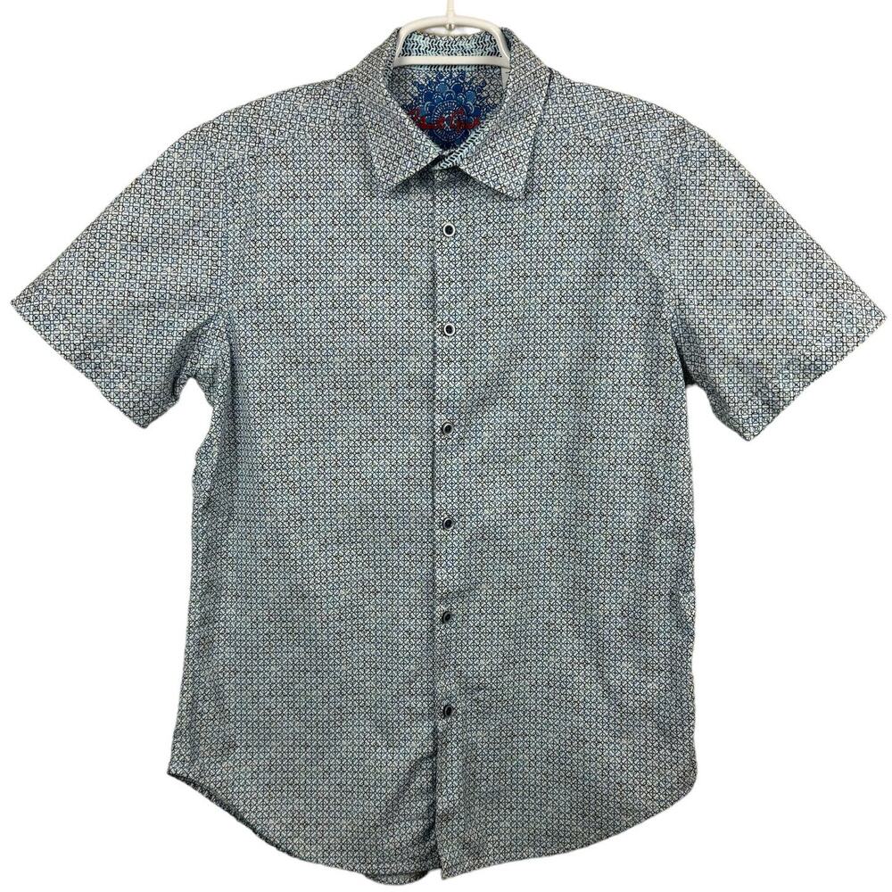 Men's Robert Graham Blue Geometric Print Classic Fit Button Up Casual Shirt M - Picture 1 of 8